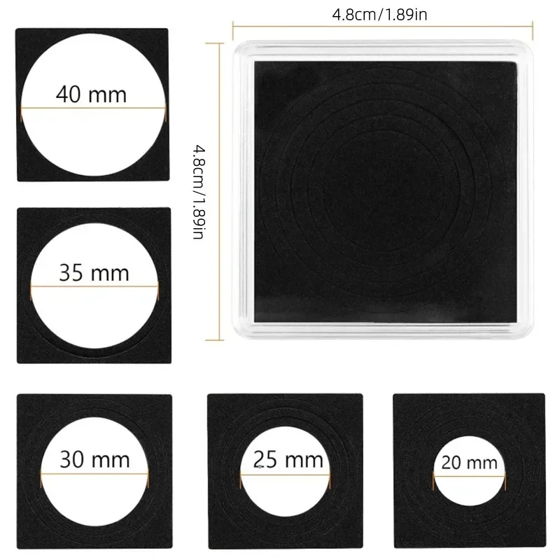 Porta-moedas quadrado plástico transparente, recipiente de cápsulas, caixa redonda pequena de proteção de moedas, display, 16mm-40mm, 10pcs