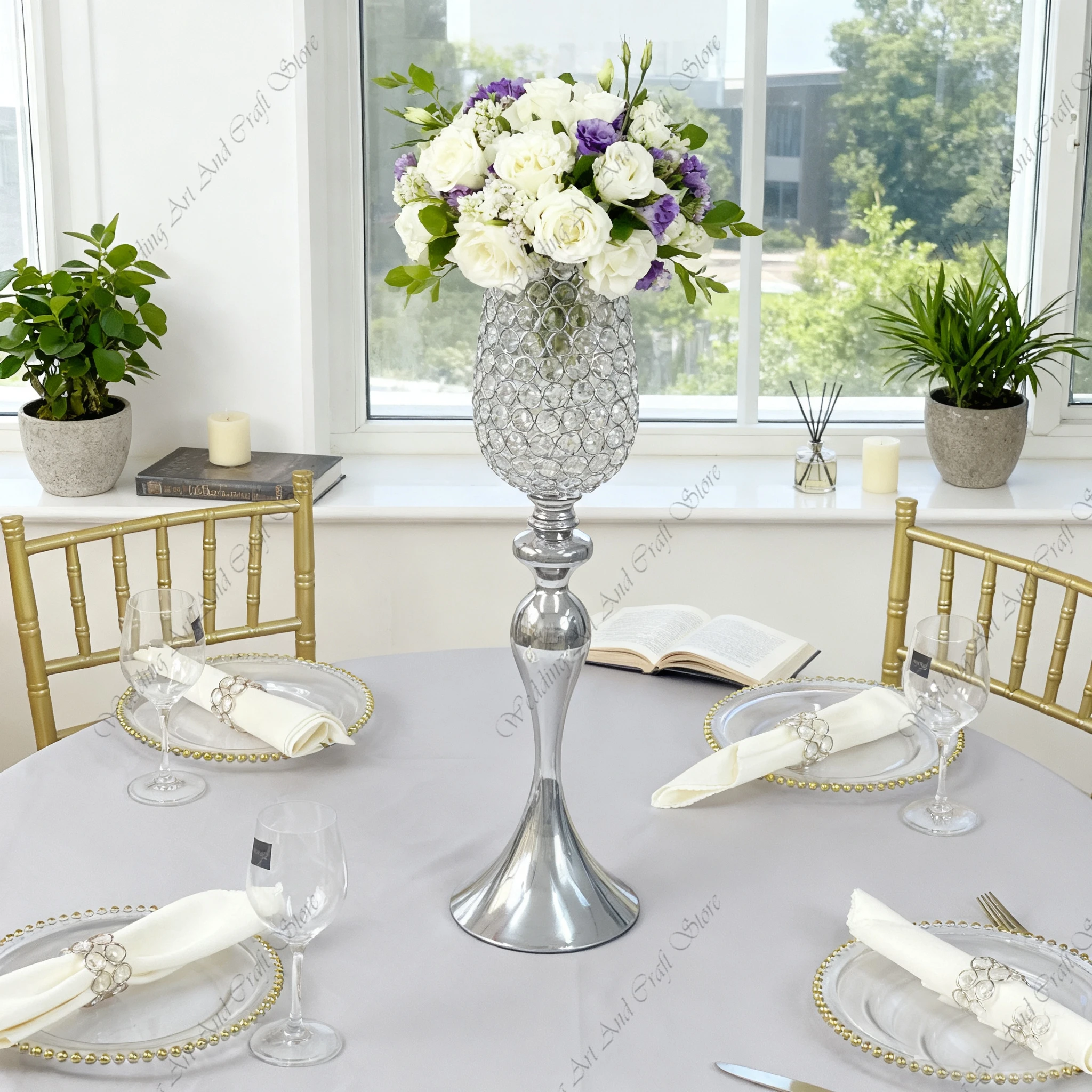 5pcs f30 60-100cm Metal Acrylic Crystal Goblet Wed Decor Candelabra Wedding Road Lead Prop Table Centerpiece Flower Pot ivy 488