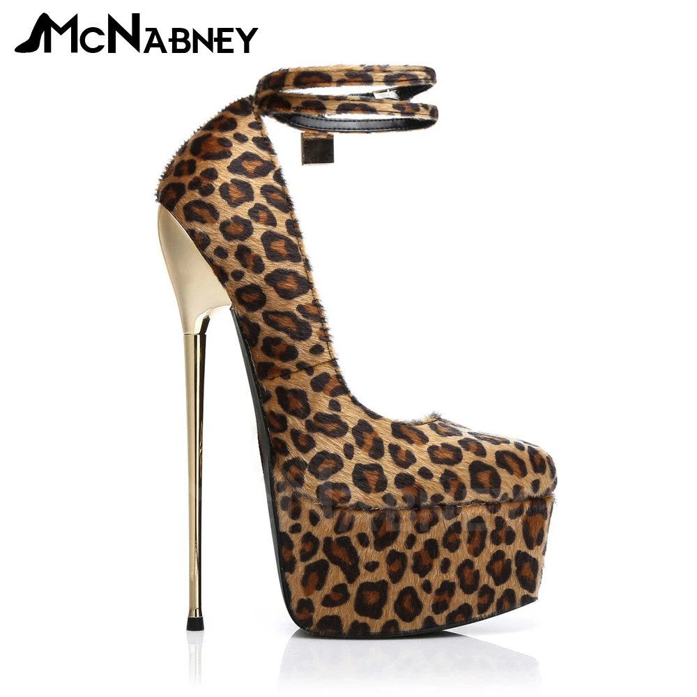 Ankle Straps Extremely High Pumps Metallic Lock Platform Stilettos Sexy Leopard Print Multicolor Pumps Faux Crocodile Skin Heels