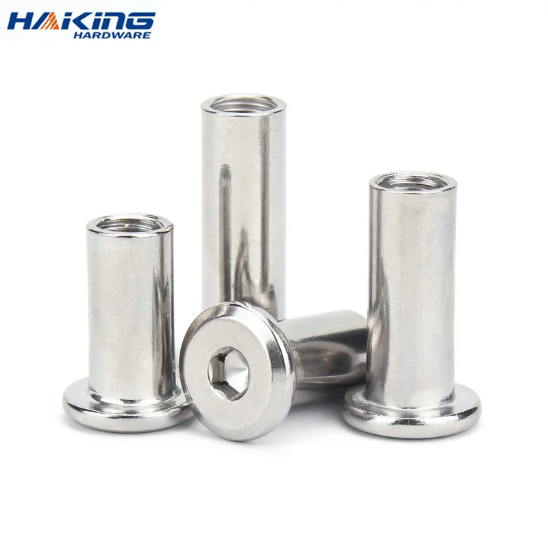 

10pcs/lot M3 M4 M5 M6 M8 Stainless Steel Flat Hex Hexagon Socket Head Furniture Rivet Connector Insert Joint Sleeve Cap Nut