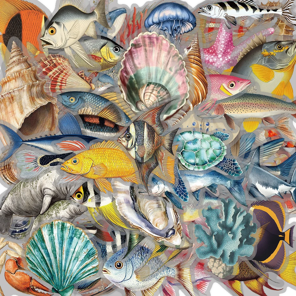 50 قطعة ملصقات الكائنات البحرية Harajuku لوح التزلج الإبداعي ورقة الهاتف الأمتعة مقاوم للماء هدايا الكمبيوتر ورقة Chambre