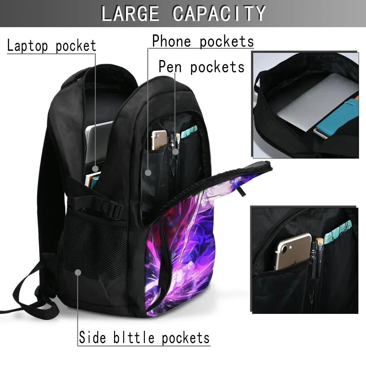 Anime Jujutsu Kaisen Travel Laptop Backpack, Business Water Resistant Laptop Backpack with USB Charging Port, College Bag