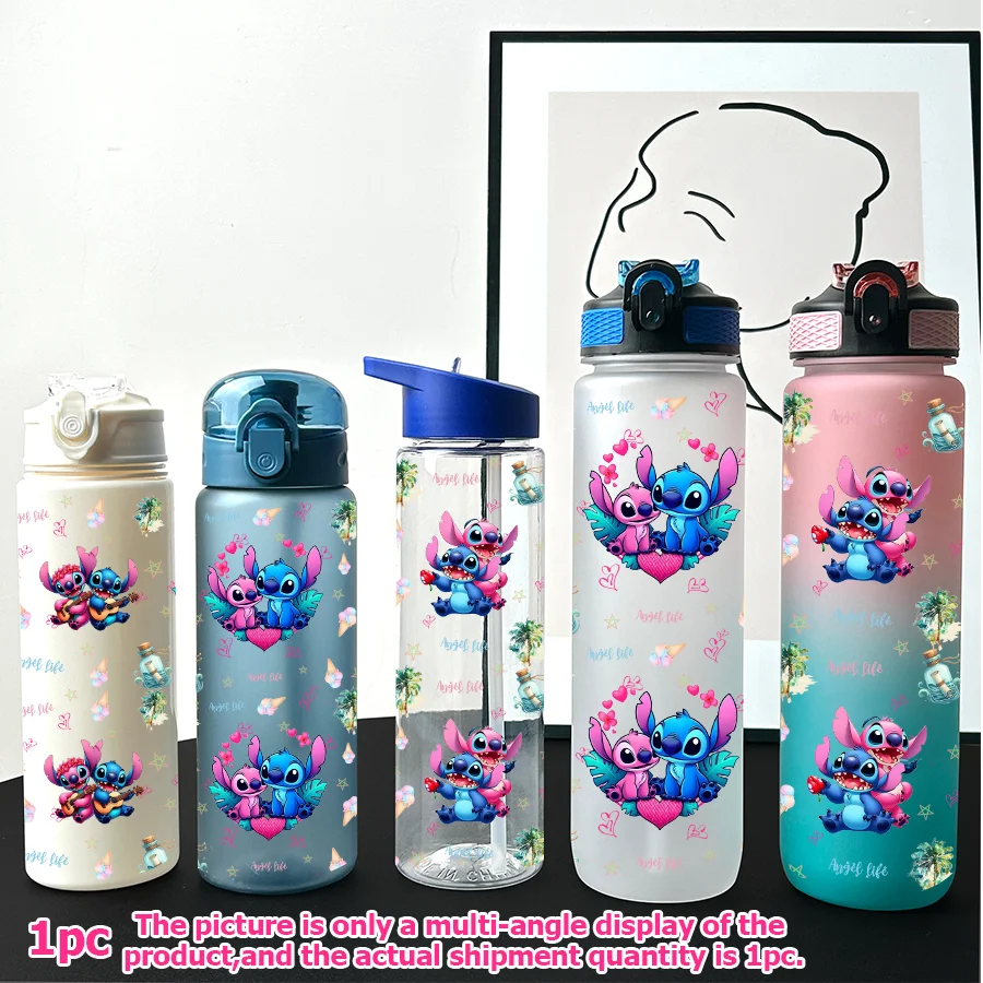 

1 шт., различные пластиковые бутылки для воды Disney Stitch с принтом ангела, 23-32 унций, портативные спортивные чашки для воды, подарки на день рождения