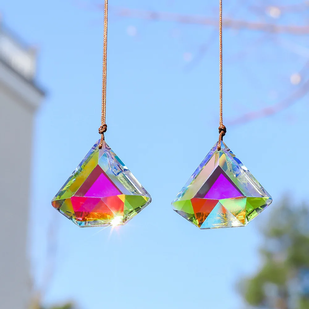 Camal 1PCS 42*50mm Diamond Rainbow/AB Color Crystal Prism Drop Chandelier Lamp Colorful Pendant Hanging Lamp Home Maker Ornament