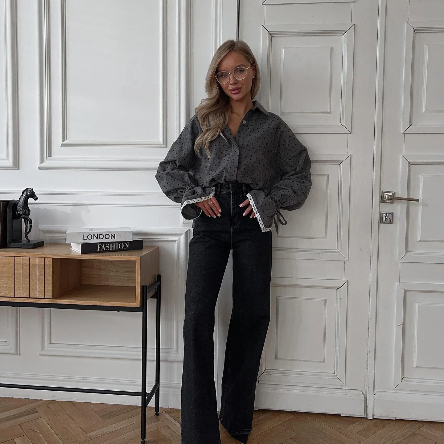 Herfst- en wintermodetrend damesshirt vest met enkele rij knopen herfst nieuwe temperament liefde bedrukte top