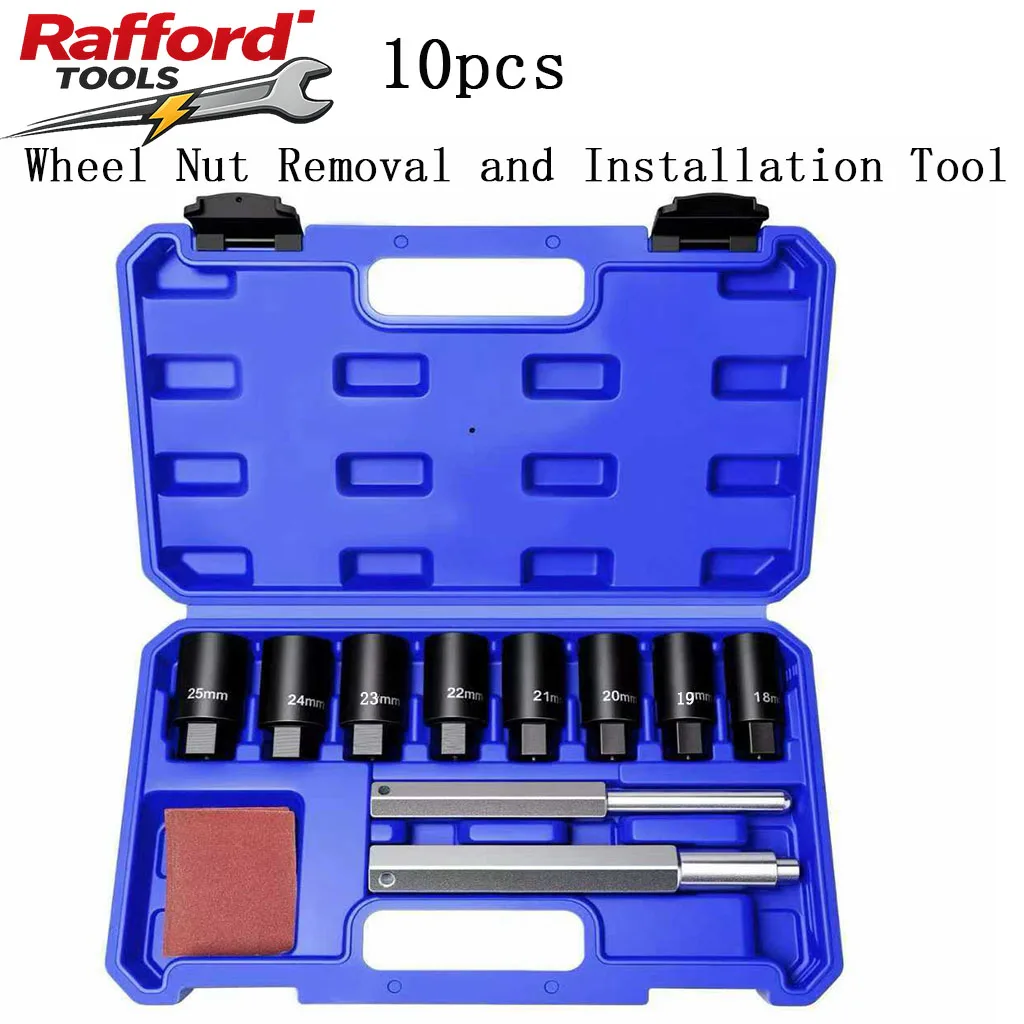 

Rafford 10-Piece Impact Socket Set (18–25mm) — Heavy-Duty Drop-Forged Steel Automotive Repair Tools (Includes Extension Bar)