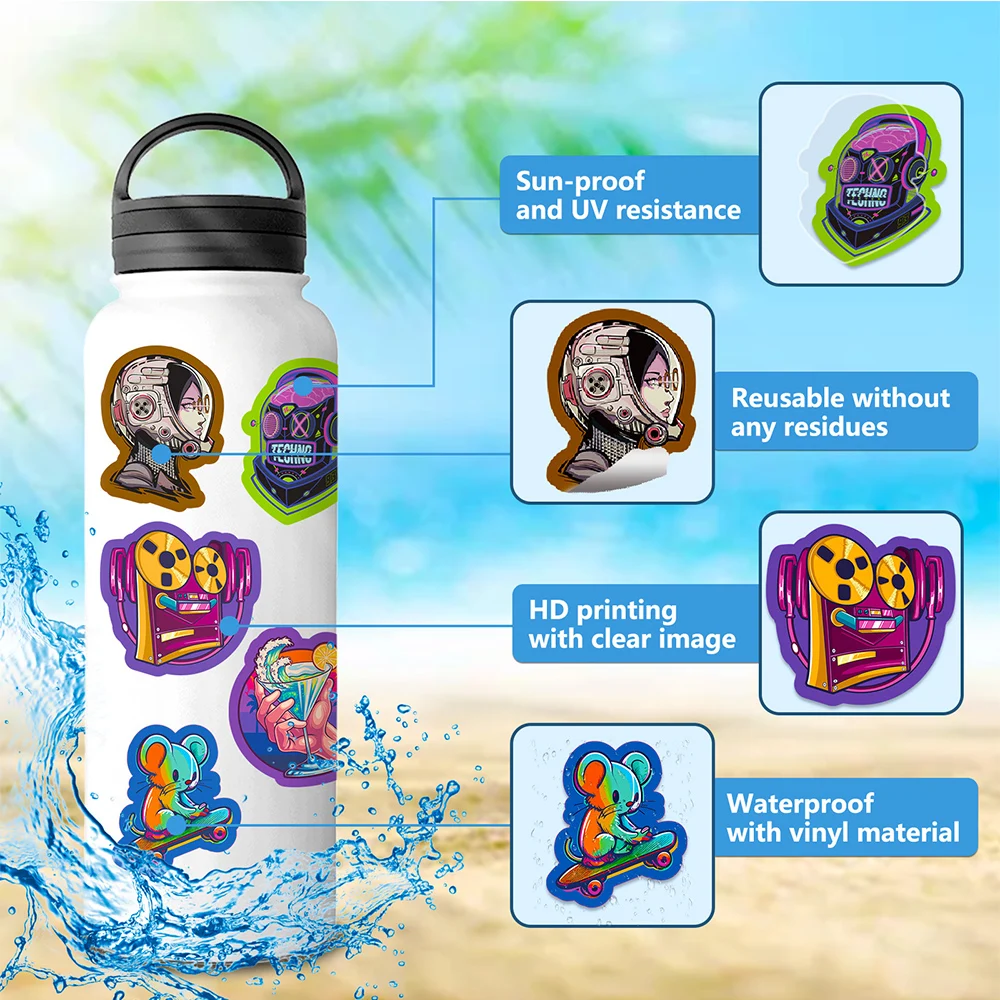 10/30/50 pçs engraçado luz de néon dos desenhos animados graffiti adesivos à prova dwaterproof água diy bagagem motocicleta guitarra portátil carro legal adesivo brinquedos