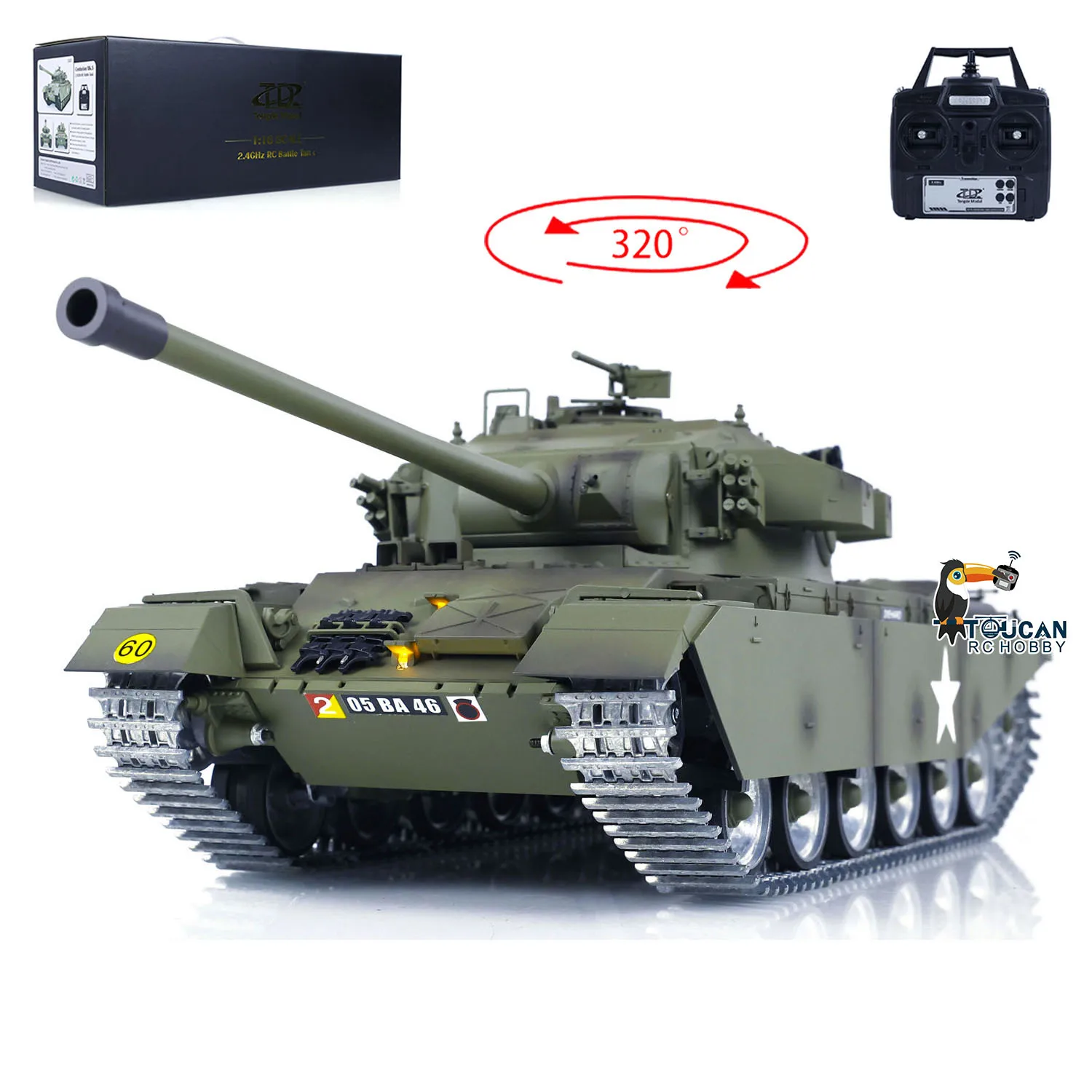 Tongde 1/16 RC Modello di carro armato British Centurion MK5 BB e carro armato da battaglia a infrarossi Tracce in metallo Barilotto Recoi BB Tiro Suono leggero