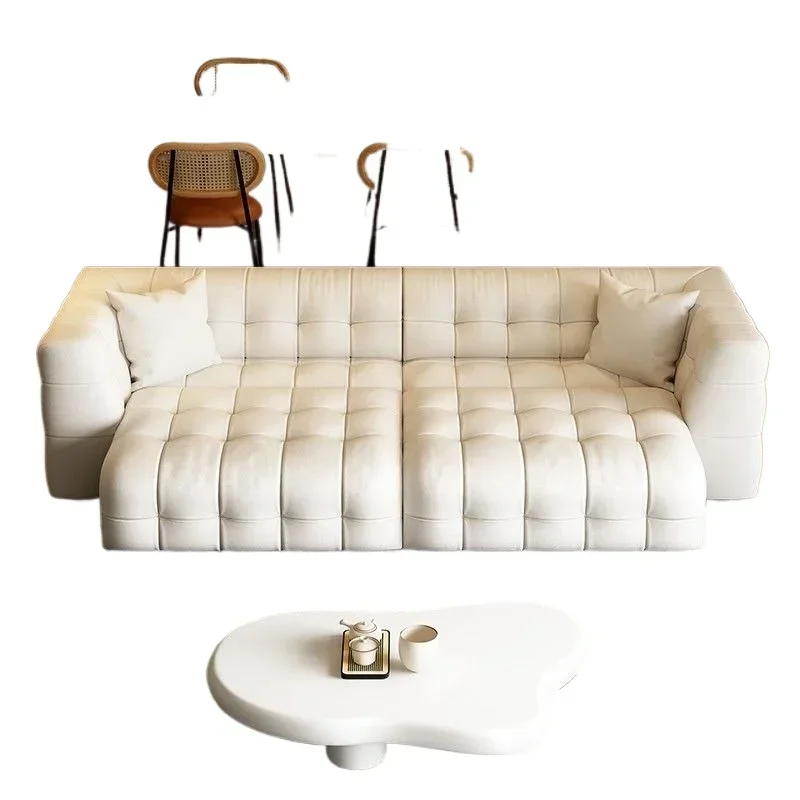 New cotton living room straight row simple modern cream wind small apartment Internet celebrity electric retractable sofa bed