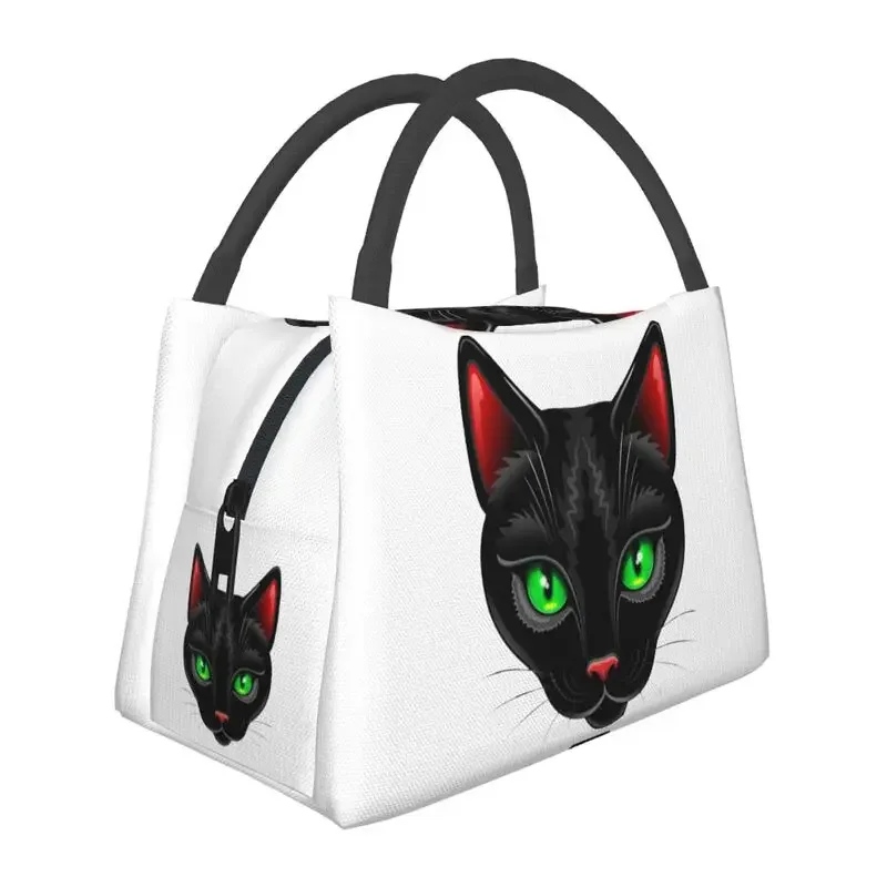 Black Cat Portrait Thermal Insulated Lunch Bags Women Portable Lunch Container for Outdoor Picnic Multifunction Meal Food Box