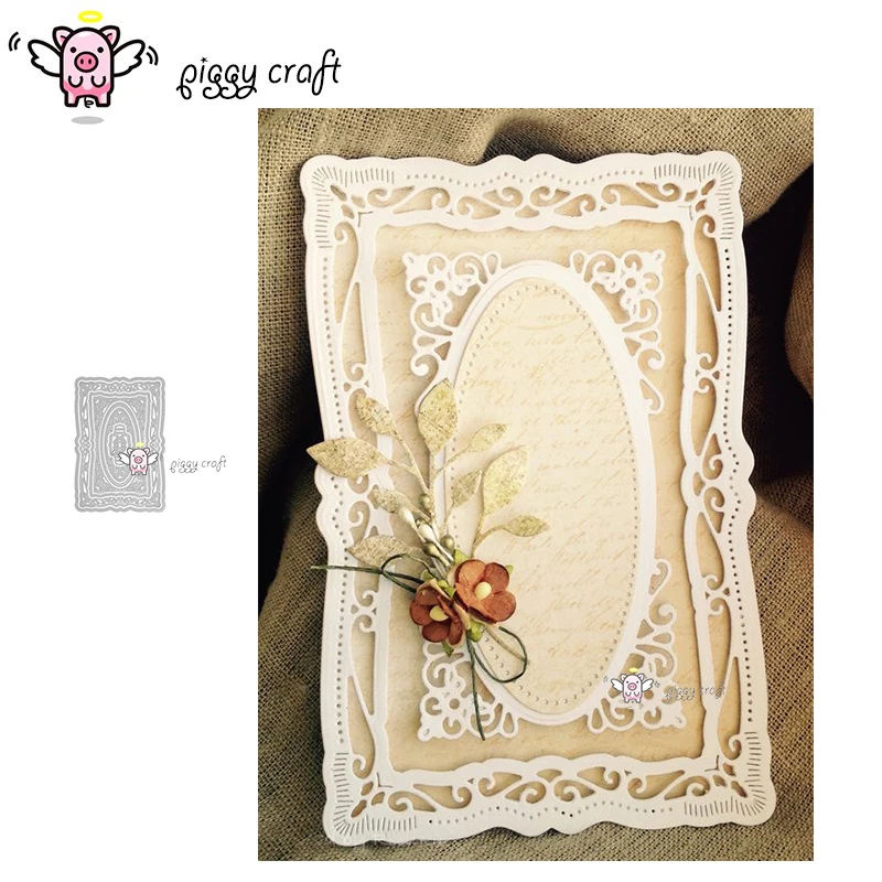 Piggy Craft metal cutting dies cut die mold Rectangular lace frame Scrapbook paper craft knife mould blade punch stencils dies