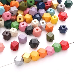 10Pcs Multi Color Wood Spacer Beads 10mm Wooden Octagonal Cube Geometric Faceted Beads For Jewelry Making DIY Bracelet Materials
