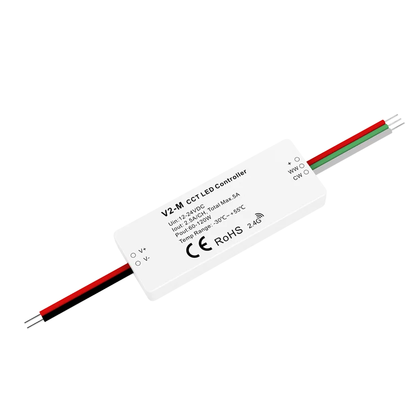 SKydance 2CH CCT LED Controller DC 12V 24V 2.4GHz Remote Controller LED Light Strip Warm White Cool White LED Strip