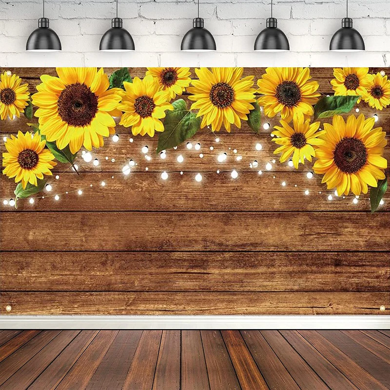 

Photography Backdrop Sunflower Brown Board Wall Background Banner For Photo Studio Home Birthday Party Decoration Poster