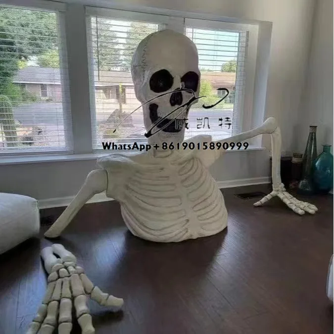 

12FT Half Body Large Head Skeleton Ornaments Halloween Secret Room Set Props Haunted House Outdoor Garden Yard Decorations