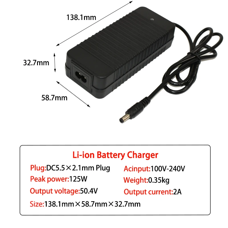 50.4V 2A Hoge kwaliteit oplader 50.4V 2A lithium li-ion oplader voor 12S lithium accu