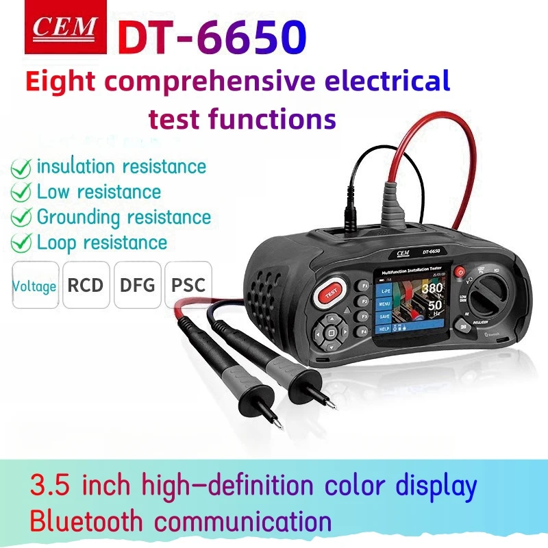 CEM DT-6650 Multifunction Installation Tester with insulation resistance, earth resistance, loop impedance, voltage, RCD PFG PSC