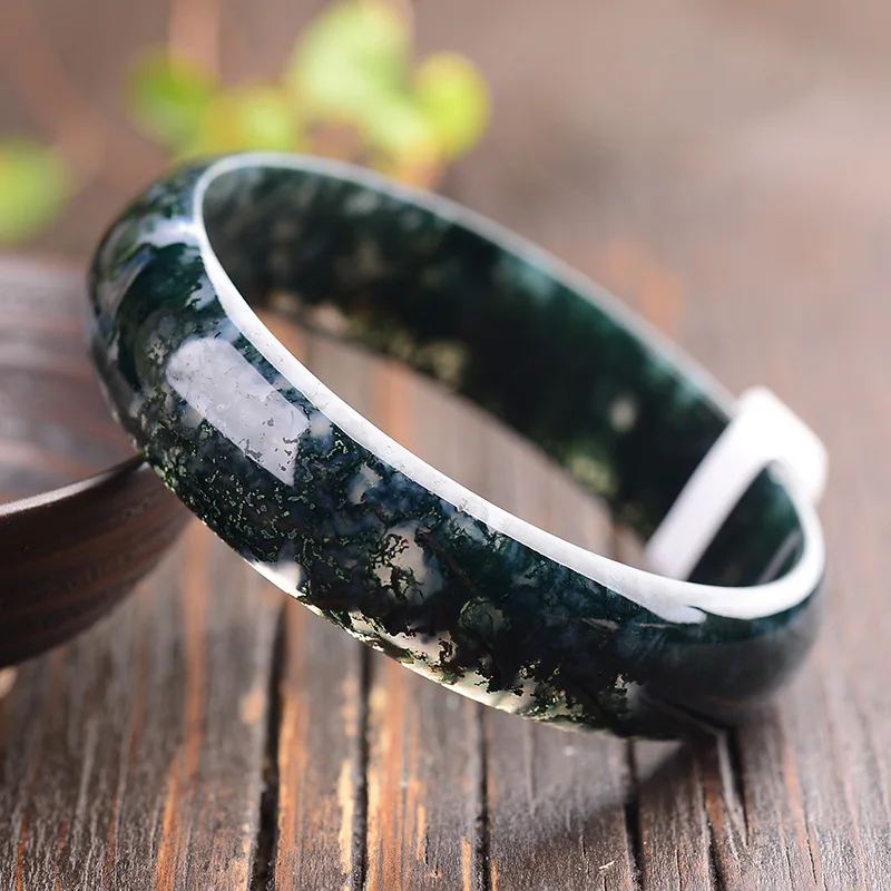 

Landscape Picturesque Original Ecological Pattern Water Plants Agate Jade Bangle Jewelry