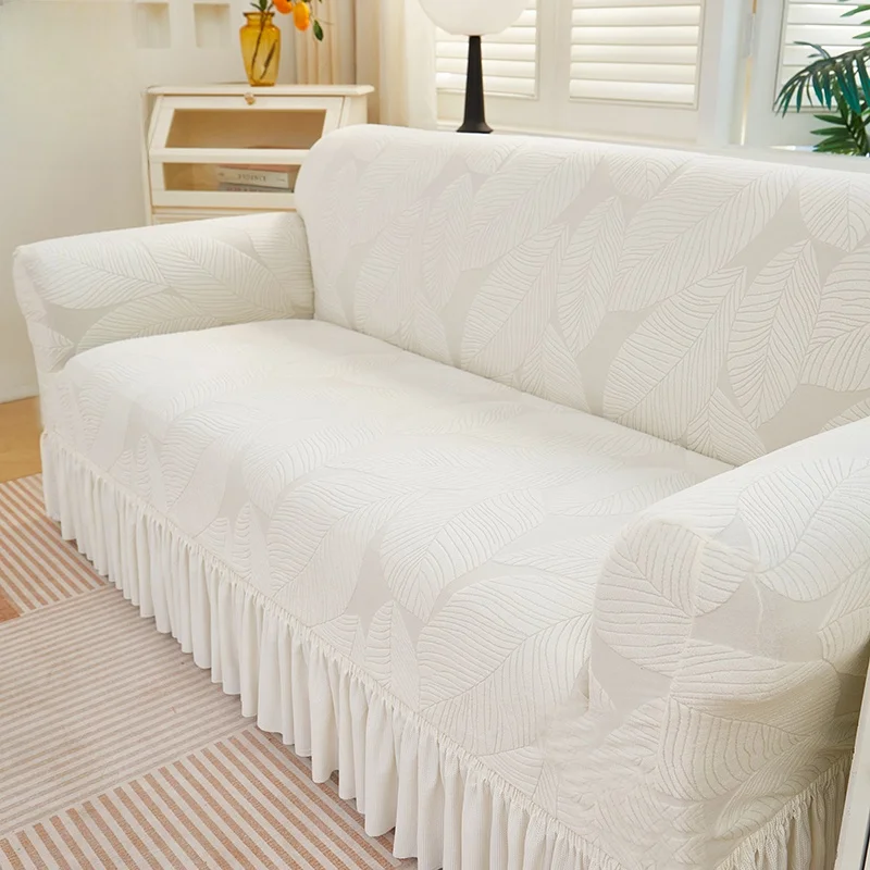 

Thickened Elastic Sofa Cover Full Wrap Four Seasons Beige Leather Retro Style Three-Seater Straight Row Sofa Dust Cover