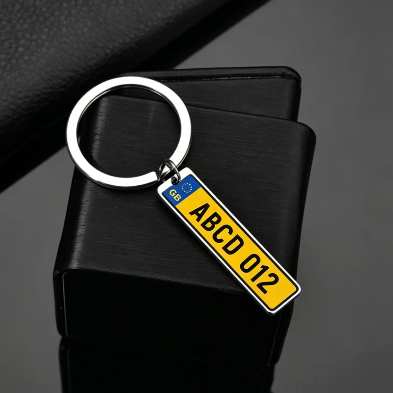 Treebud Custom License Plate Keychain Stainless Steel Engrave Color Photo Text Tag Rectangle Keyring for Men Women Jewelry Gift