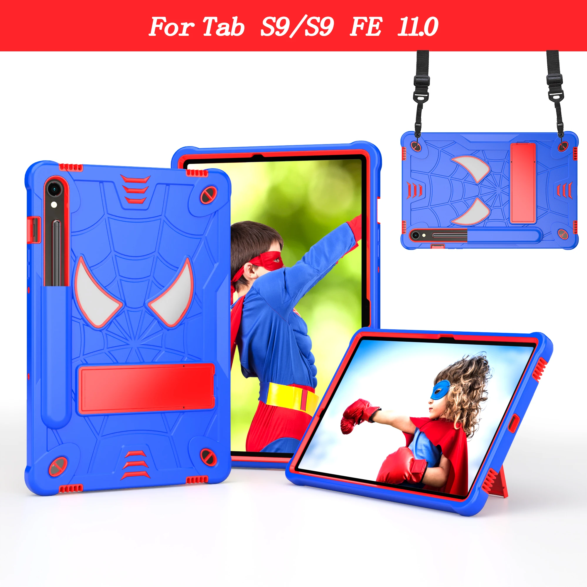 For Samsung Galaxy Tab S9 S9FE A9 Plus 2023 11 inch Case Built-in Kickstand for Tab A9 8.7 S9+ S9FE+ 12.4 with Shoulder Straps