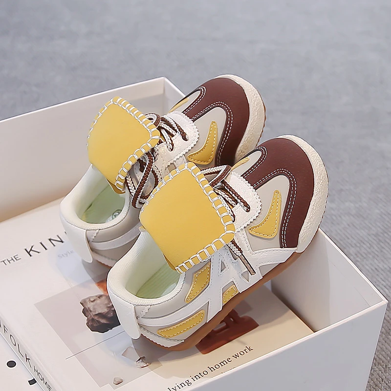 Kids Retro Color Block Sneakers Flip Tongue Design Contrast Stitching Non Slip Rubber Sole Boys Girls Street Daily Walking Shoes