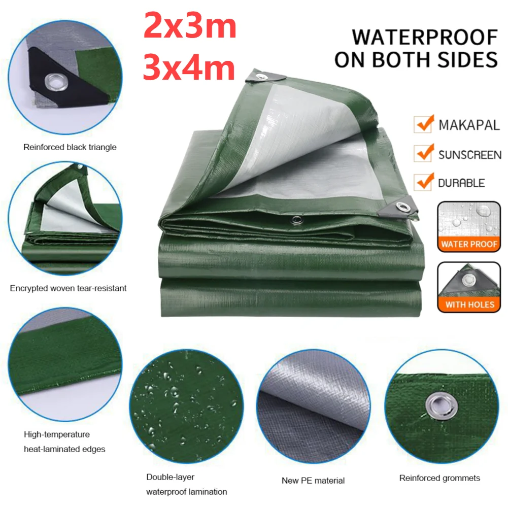 

Large Tarpaulin Waterproof Heavy Duty 2mx3m/3x4m Tarp Camping Tent Outdoor Shade Sail Rain Cover Garden Backyard Awning Canopy