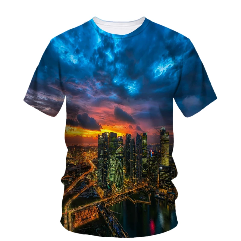 Street Architecture Landscape 3d Printing Summer Men's T-Shirt Short Sleeve Fashion Creative New Loose Casual Comfortable Top