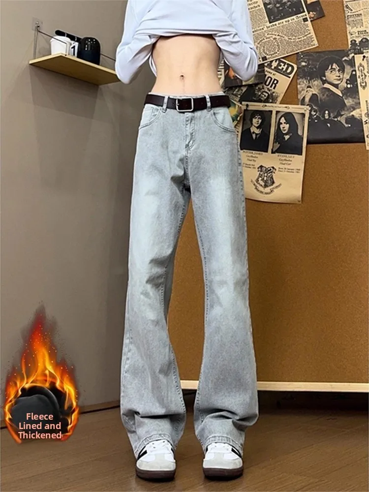 

Утепленные мужские джинсы с флисовой подкладкой, прямые, зауженные, с расклешением от колена, зимние, удобные, дышащие, прочные