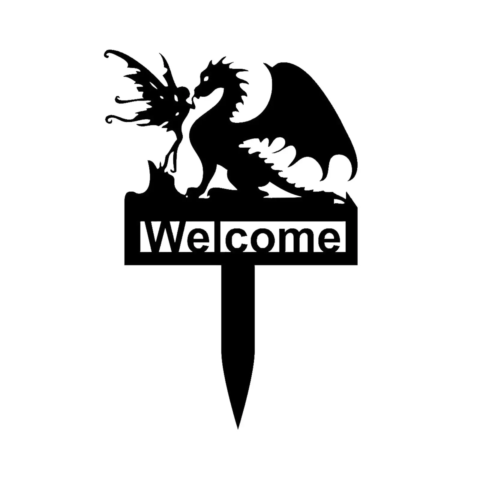 Elf Dinosaur Garden Welcome Sign, Metal Dinosaur Garden Sign, Lawn Gardening Decoration