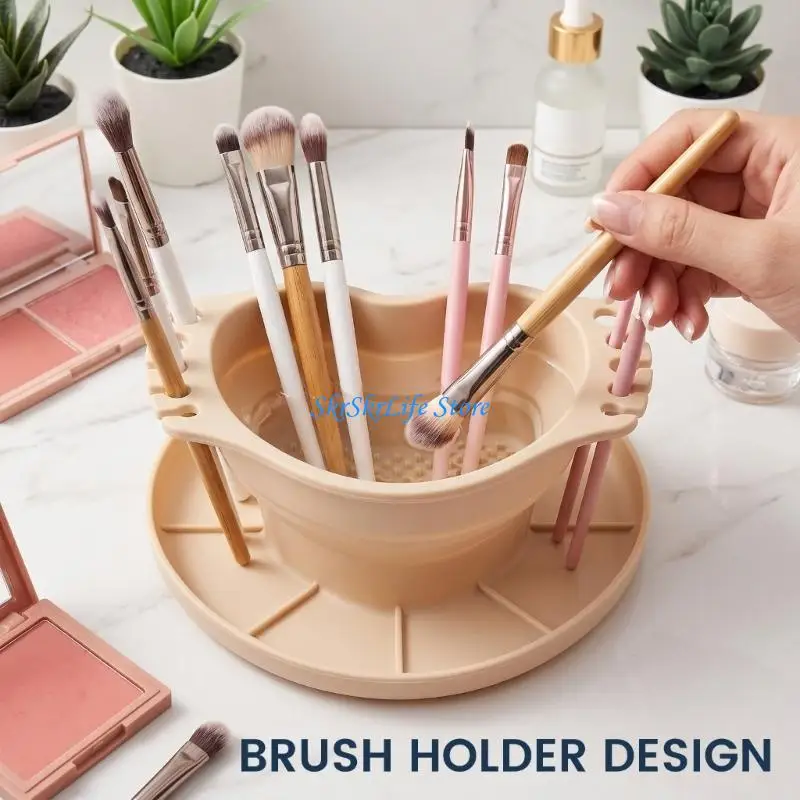 E65E Folding Silicone Paint Brush Cleaner Cup Multifunctional Brush Washer For Artist