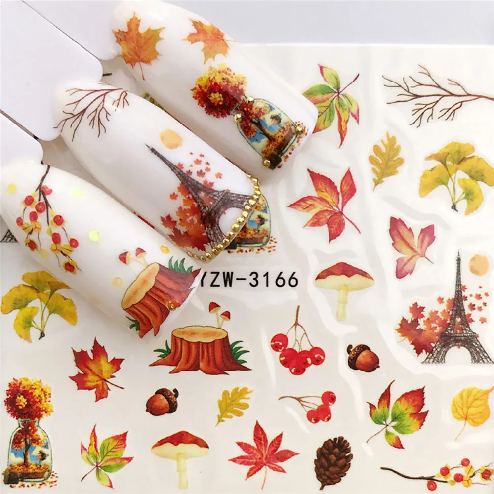 Maple Leaf Nail Stickers Nail Decal Flower Water Transfer Nail Sticker Watermark Nails Manicure Designer Manicura Deco Nail Art