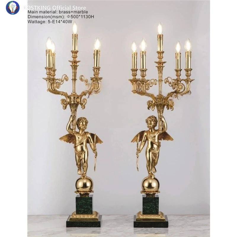 Luxury Cast Bronze Corner Sculpture And Green Marble Bottom Candle Inlaid Table Lamp For Console Side Table Lamp Lighting