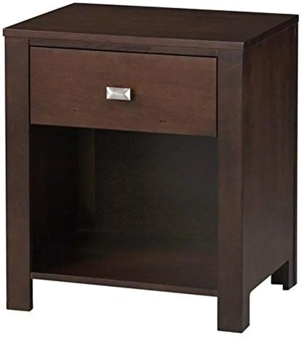 Solid Wood Nightstand, 1-Drawer, Riva - Chocolate Brown