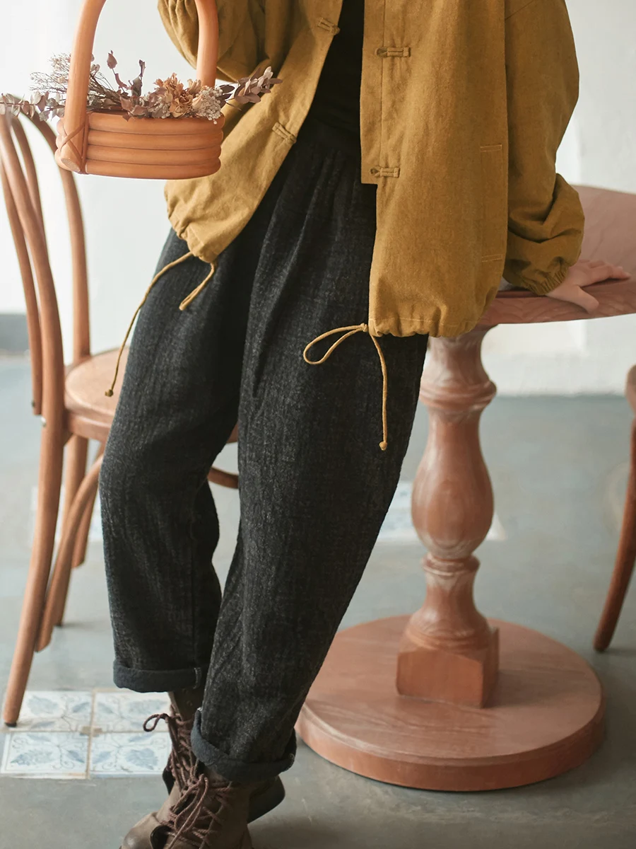 

Personalized Linen Texture Wide Leg Casual Pants Autumn Winter Women's Faion Artistic Versatile Commute Sle Trousers
