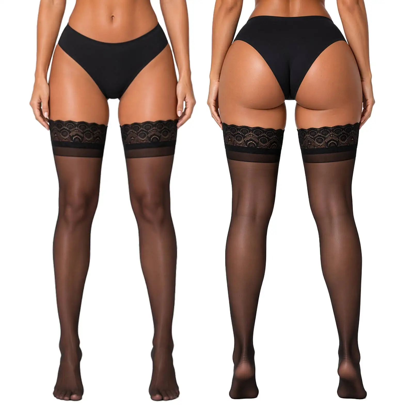 Women Sexy Wide Thigh High Stockings Black Women Sheer Jumpsuit Thin Over The Knee Socks Shell Lace High Socks