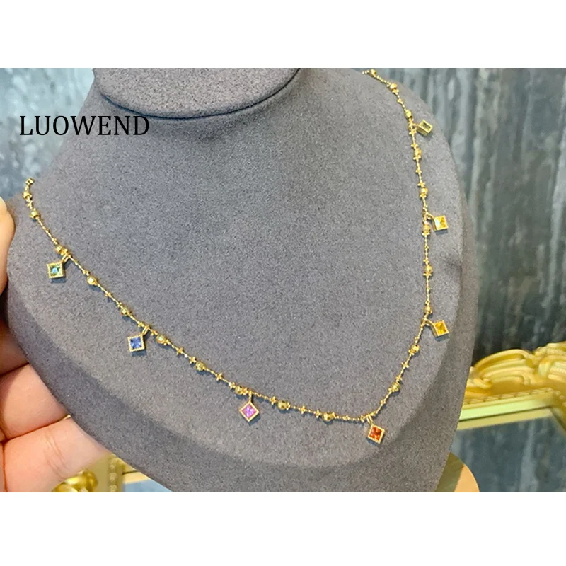 

LUOWEND 100% 18-каратное желтое золото ожерелье романтический звездный дизайн натуральный цвет сапфировое ожерелье для женщин высокие свадебные украшения