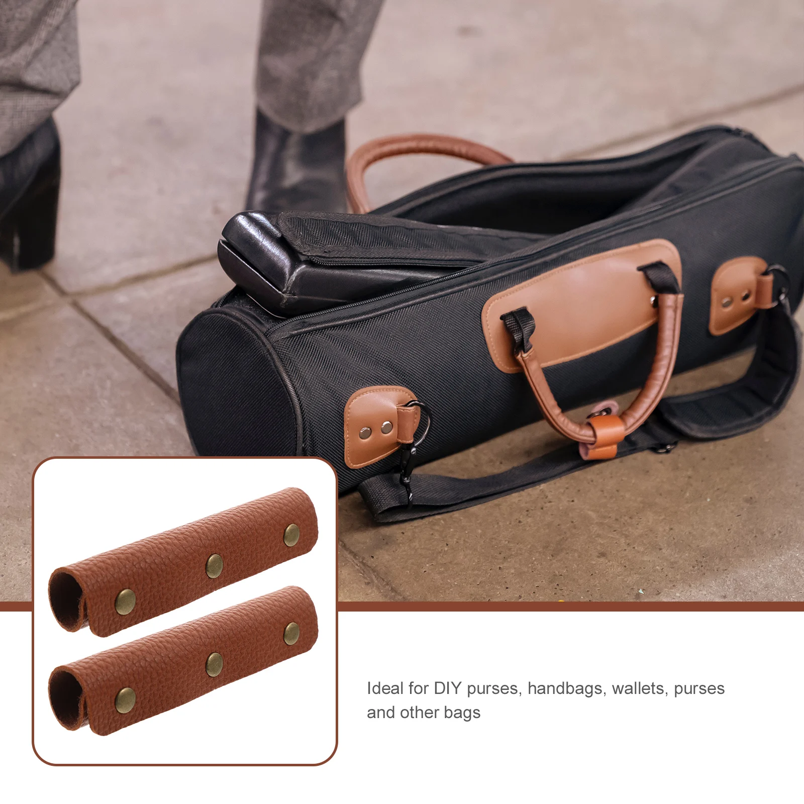 

2 Pcs Bag Handle Wrap PU Handbag Strap Cover Shoulder Luggage Protector for Purses Accessories Brown 3 Row Buckle