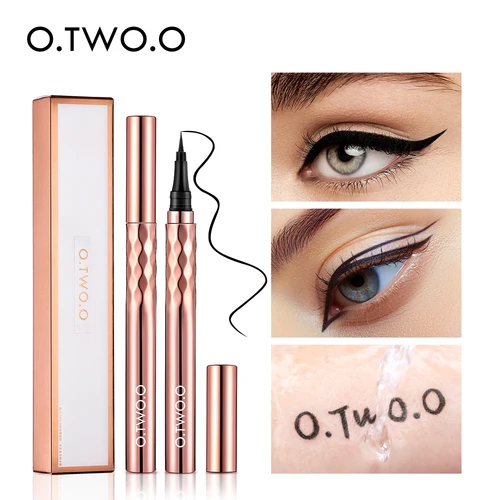 O.TWO.O Lápiz Delineador de ojos líquido delineador de ojos impermeable a prueba de manchas de secado rápido 12 horas de usar delineador de ojos negro ultrafino para flechas