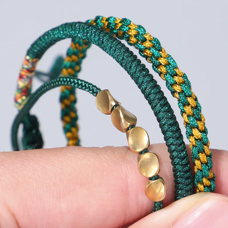 Tibetan Buddhist Braided Handmade Copper Beads Bracelet Men Lucky Rope Bracelet Women Thread Set Bracelets  QX-06 - view 4