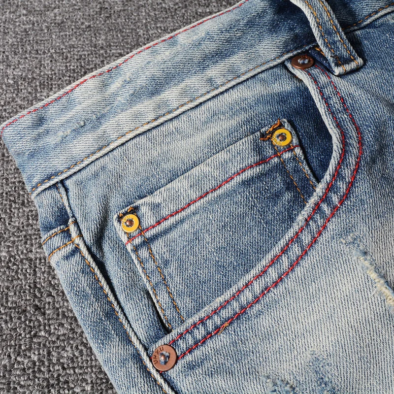 Fashion Summer Designer Men Jeans Retro Light Blue Elastic Embroidery Vintage Ripped Short Jeans Homme Hip Hop Denim Shorts Men
