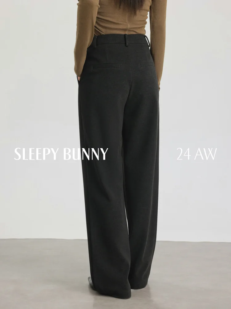 Inverno lã-como calças de perna larga feminina cintura alta engrossar preto calças retas emagrecimento quente casual longo até o chão bottoms