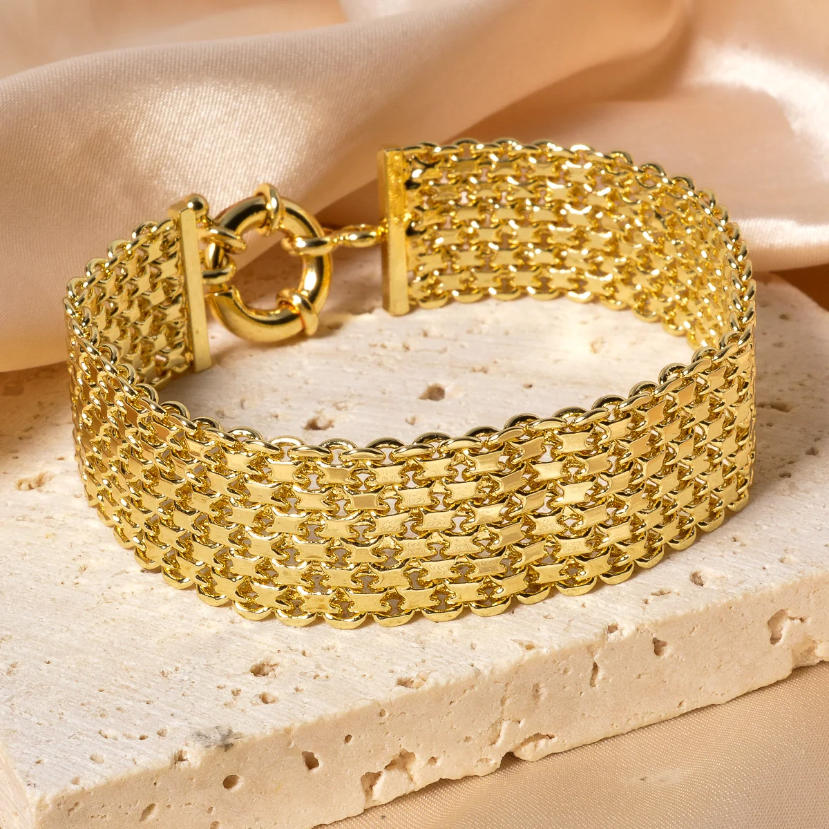 ZEA Szerokie bransoletki z łańcuszkiem miedzianym dla Unisex 18-karatowe pozłacane bransoletki Miami Curb Bangle Punk Hip Hop Biżuteria Prezent na imprezę — zdjęcie 7