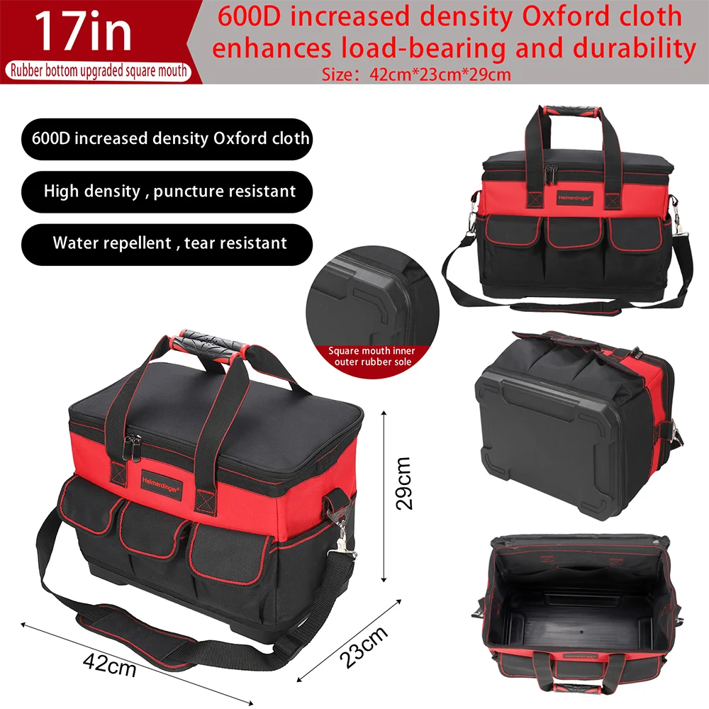 

Heimerdinger Portable Oxford Tool Bag with Plastic Bottom Waterproof Durable Large Capacity Tool bag for Electrician Woodworker