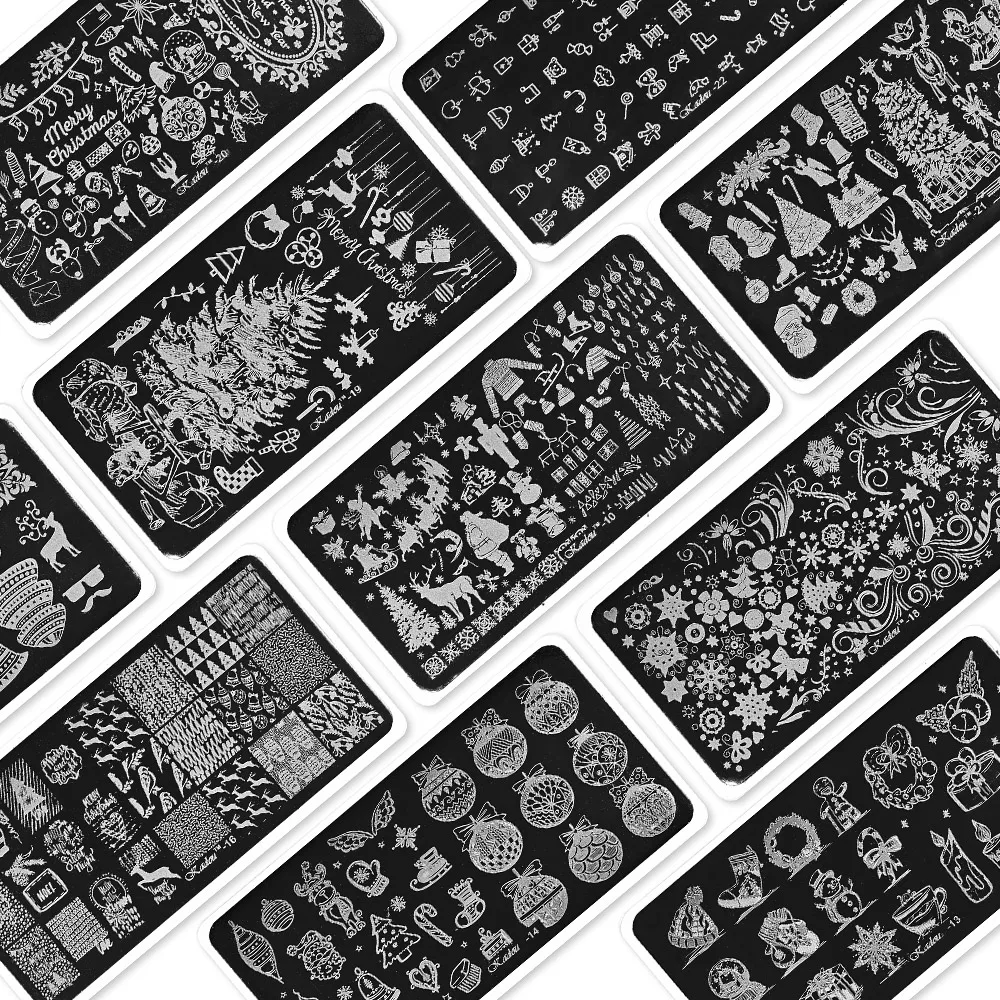 Kerst Nail Stempelen Platen Patroon Nail Art Plate Stamp Template Boom/Sneeuwpop Afbeelding Afdrukken Stencil Roestvrij Staal Stencil