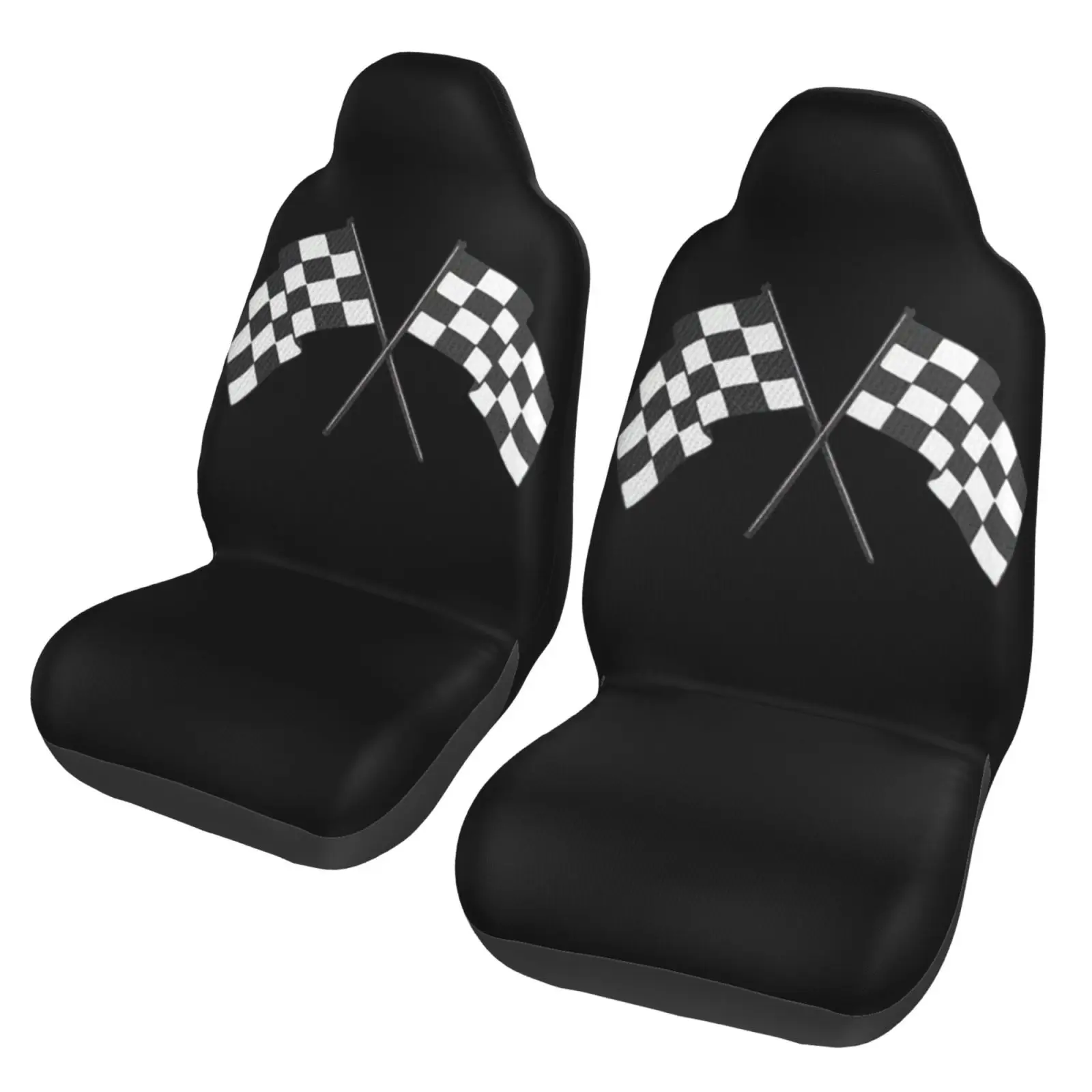 Racing Flag Pattern Print 2 PCS Car Seat Covers Front Auto Seat Cover Breathable Car Bucket Seats Protector Covers Universal Fit