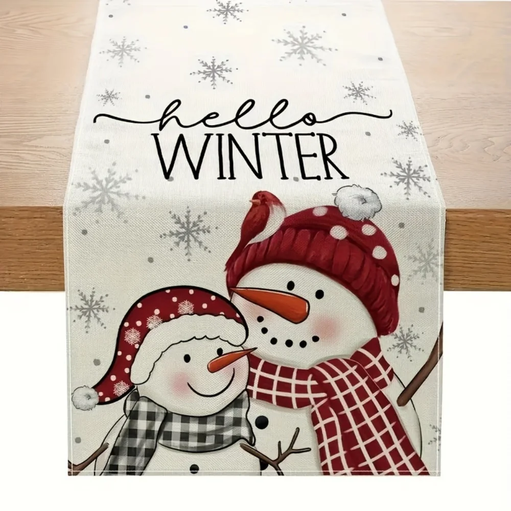 1pc, Christmas Snowman Table Runner, Single-Sided Print, Design for Holiday Dining & Kitchen Decor Snowman Decorations
