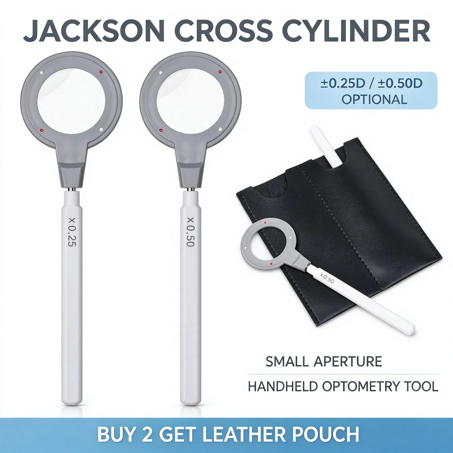 Jackson Cross Cylinder Lens, ±0.25D / ±0.50D Optional, Small Aperture Handheld Optometry Tool for Astigmatism Test