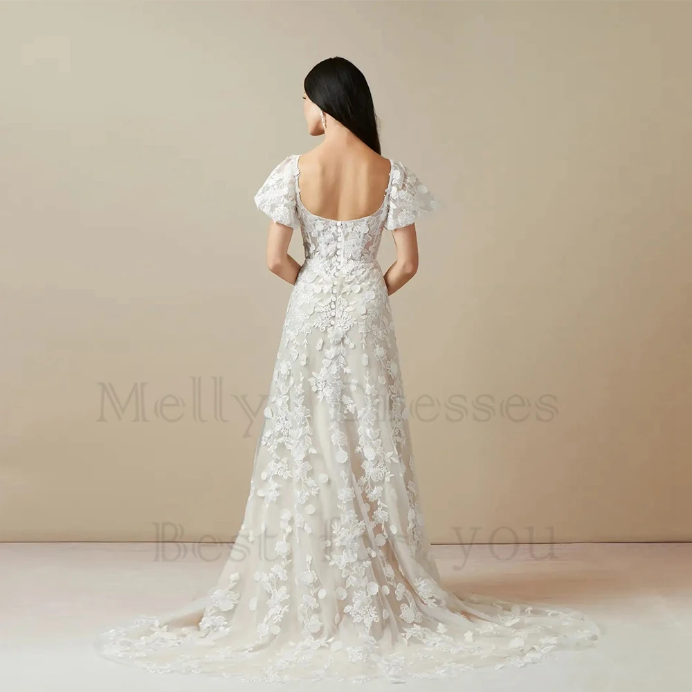 Vestidos de casamento sem alças clássicos para mulheres, vestidos de noiva manga curta com aplique, fenda lateral, verão, 2024