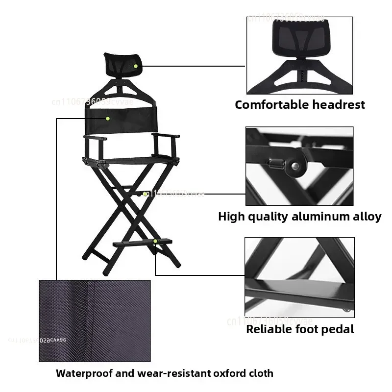 Professional Makeup Chair with Headrest, Chair Outdoor Folding Director Chair, Aluminum Alloy Studio Makeup Artist Stool